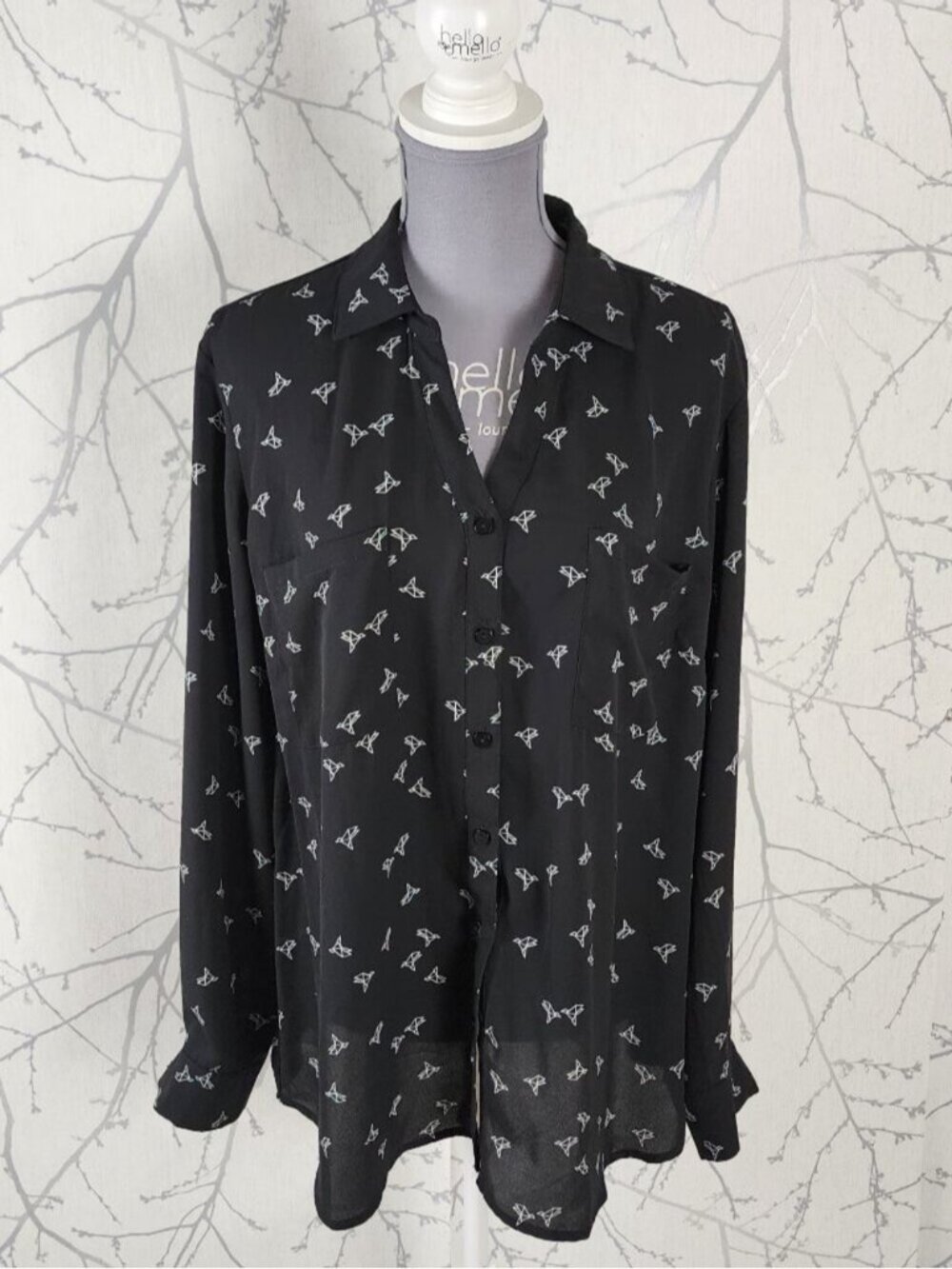 Ricki's Black Origami Birds Print Button Front Shirt